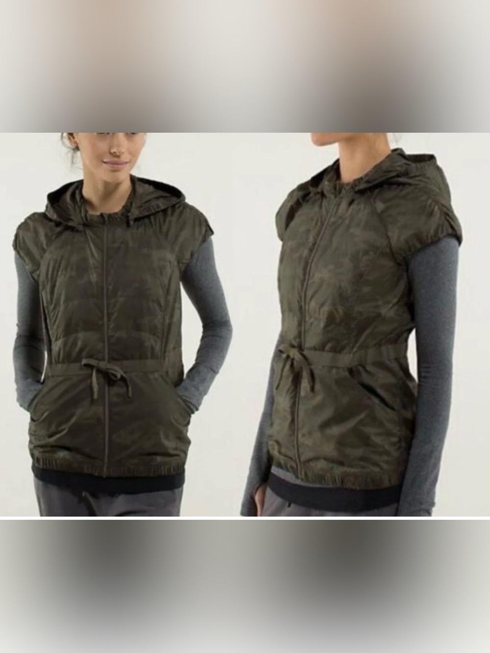 Lululemon Camo Hooded Cap Sleeve Insulated Puffy Vest Size 4